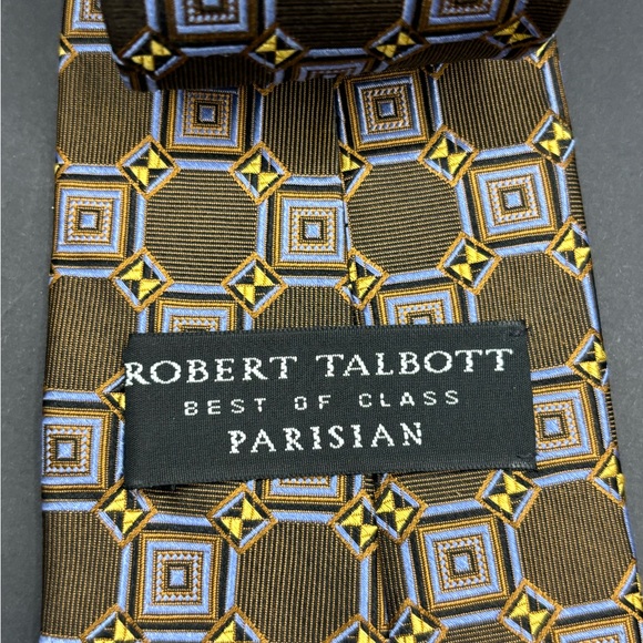Robert Talbott Best Of Class Silk Tie Brown Blue Made In The USA 4” Geometric - Picture 7 of 9